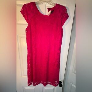 Ronni Nicole hot pink floral overlay dress NWT